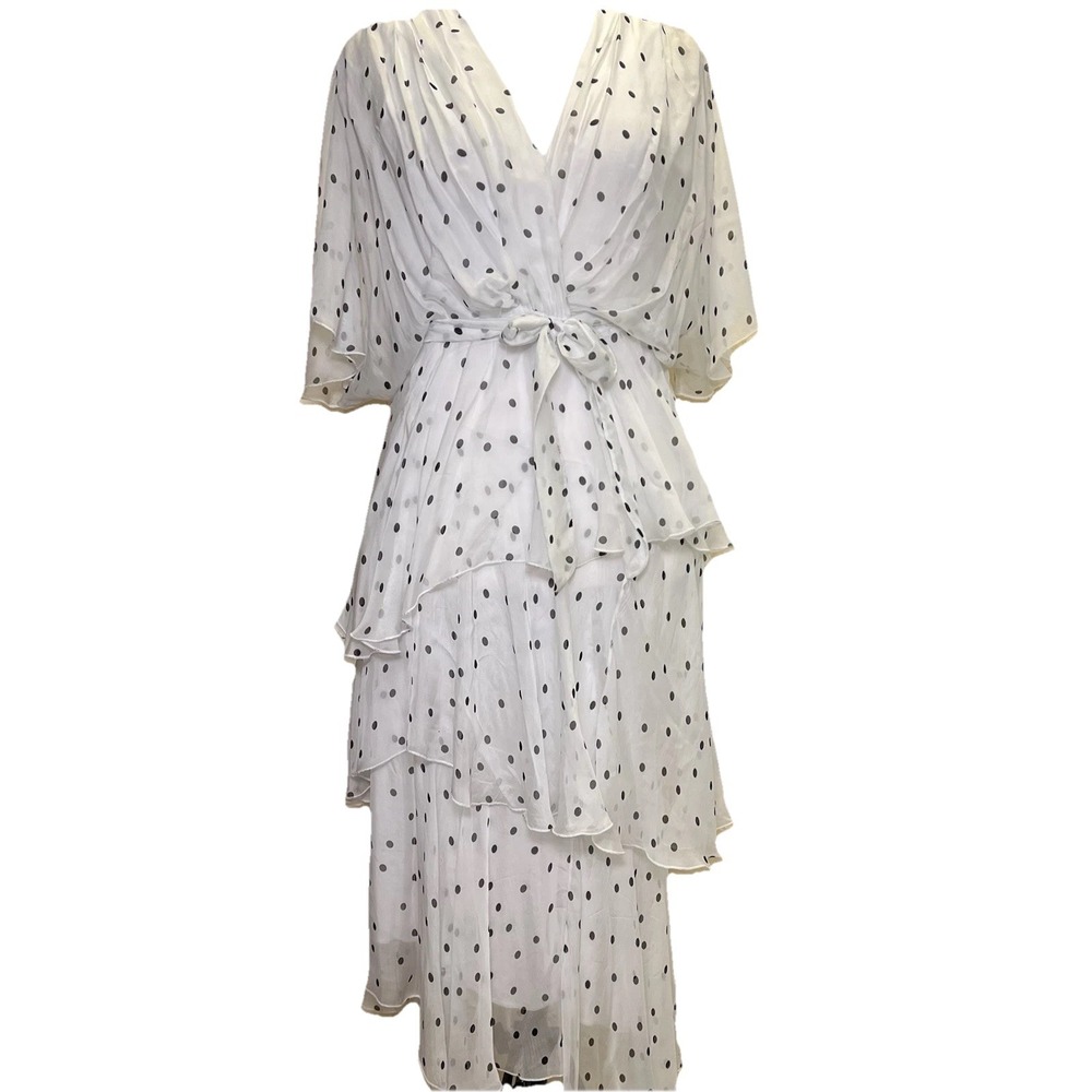 NT by Amati Layered Silk Dress White Polka Dot‎ Italy S/M